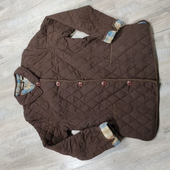 L.L. Bean Brown Quilted Collared Jacket with Plaid Lining - Picture 1 of 13